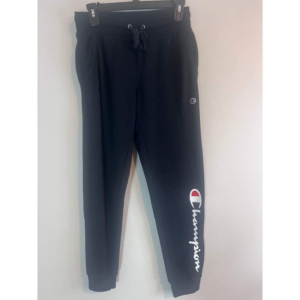 Champion Womens Black Fleece Joggers Script Logo Sweatpants Small